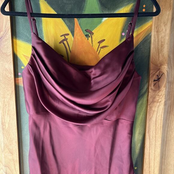 Anthropology Revelry Skye Maroon Midi Size 10 Cowl neck Satin Fitted Slip Dress - Picture 2 of 13